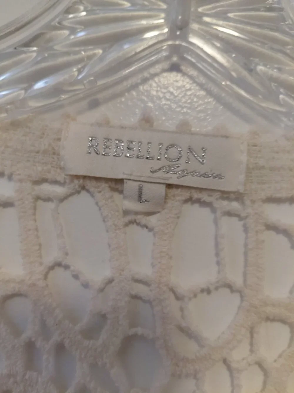 Rebellion Again Crochet Knit Open Front Cardigan Boho Beach Festival Ivory Large - Picture 6 of 6